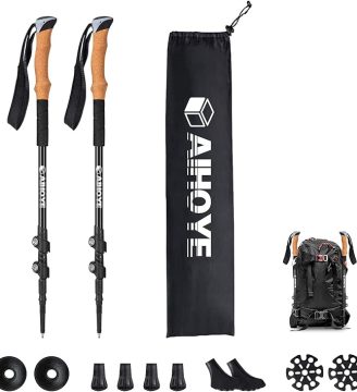 Aihoye Trekking Hiking Poles - 2 Pack Adjustable Walking Sticks, Collapsible Lightweight Aluminum 7075, Hiking Sticks with Quick Flip-Lock and Comfortable Cork Grips