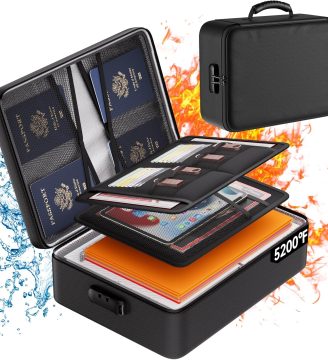 DocSafe 5200°F Document Organizer with Lock,Upgraded Heat Insulated Fireproof＆Waterproof Box 8 Layers File Organizer,Portable Home Travel Safe Storage for Important Documents, Files and More