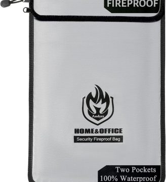 Upgraded Two Pockets Fireproof Document Bag (2000℉), andyer 15”x 11”Waterproof Fireproof Money Bag for Cash with Zipper, Important Document Storage Organizer for Valuables, Legal Documents Safe